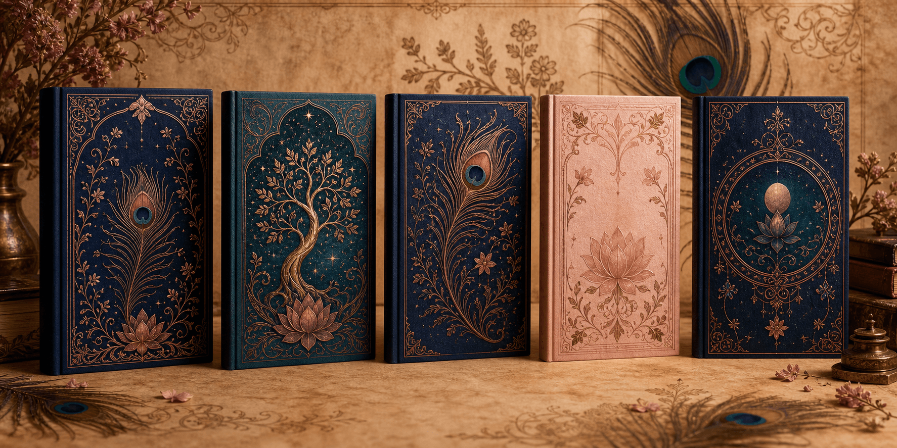 Five ornate dark fantasy book covers without readable text.